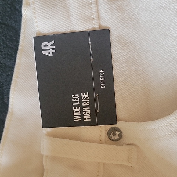 Express | High Waisted Ivory Wash Drawstring Wide Leg Jeans - Picture 3 of 9